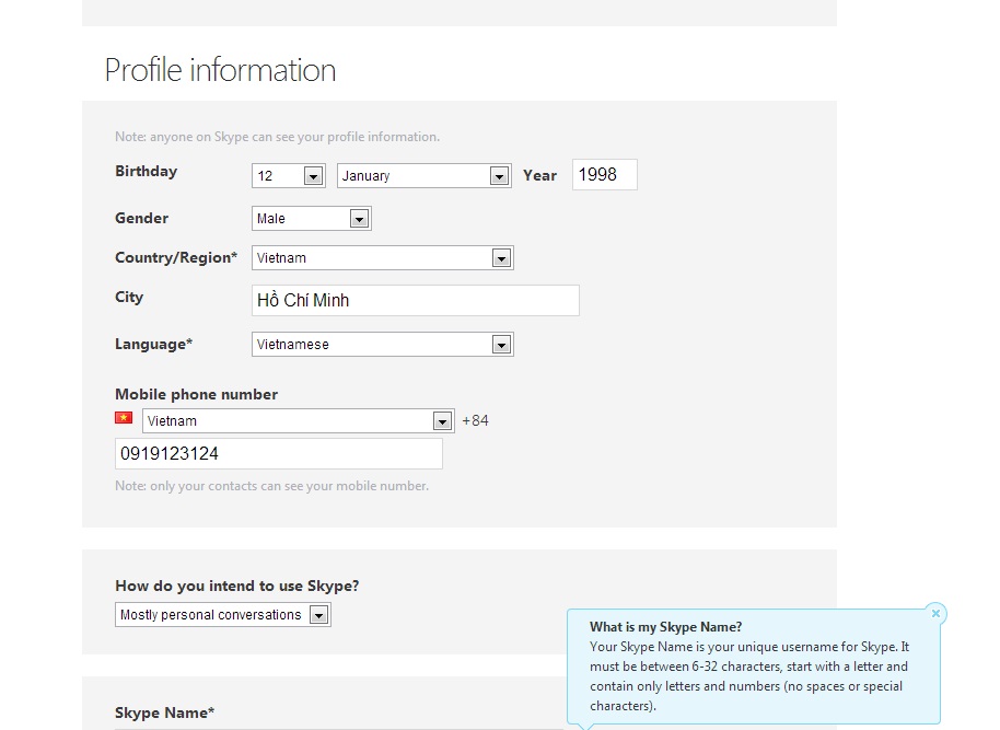 Hướng dẫn lập nick Skype